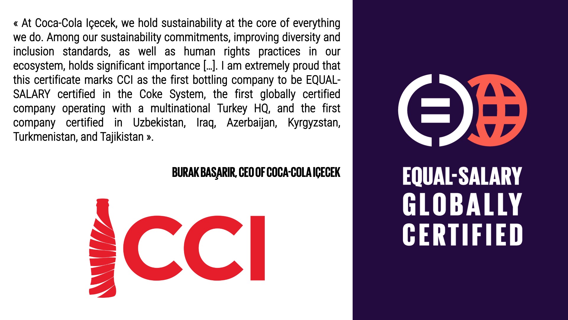 COCACOLA IÇECEK OBTAINS THE EQUALSALARY CERTIFICATION GLOBALLY