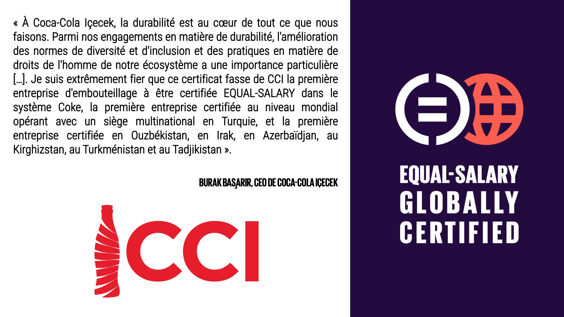 COCACOLA IÇECEK OBTIENT LA CERTIFICATION EQUALSALARY GLOBALE • EQUAL