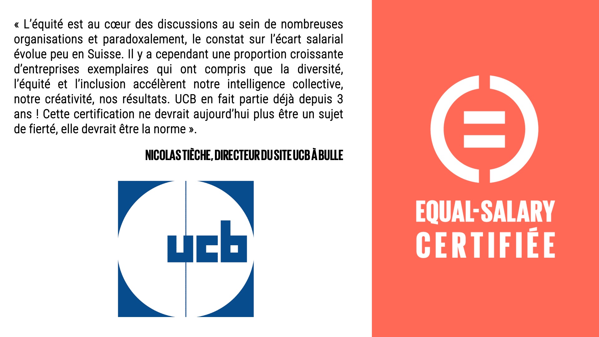UCB FARCHIM SA – OBTIENT LA CERTIFICATION EQUAL-SALARY POUR LA 2ÈME ...